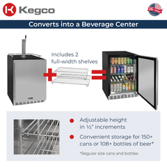 Kegco - 24" Wide Built-In Indoor Kegerator with Kit – Stainless Steel Door