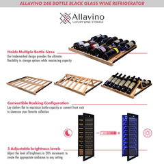 Allavino - 496 Bottle Dual Zone Freestanding Wine Refrigerator with Display Shelving and Black Glass Door - Side-by-Side