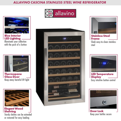 Allavino - Cascina Series 33 Bottle Single Zone Freestanding Wine Refrigerator Cooler with Stainless Steel Door