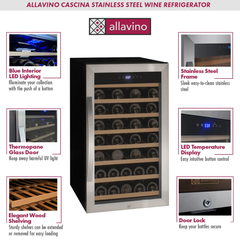 Allavino - Cascina Series 50 Bottle Single Zone Freestanding Wine Cooler Refrigerator with Stainless Steel Door