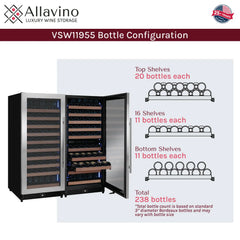 Allavino - 238 Bottle 55" Tall Four Zone Side-by-Side Stainless Steel Wine Refrigerator