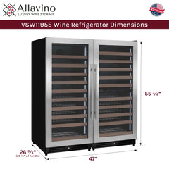 Allavino - 238 Bottle 55" Tall Four Zone Side-by-Side Stainless Steel Wine Refrigerator