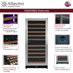 Allavino - 238 Bottle 55" Tall Four Zone Side-by-Side Stainless Steel Wine Refrigerator