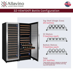 Allavino - Reserva Series 317 Bottle 71" Tall Three Zone Stainless Steel Side-by-Side Wine Refrigerator