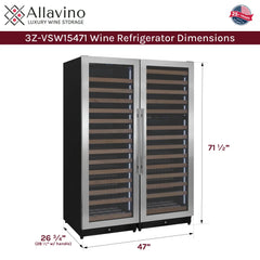 Allavino - Reserva Series 317 Bottle 71" Tall Three Zone Stainless Steel Side-by-Side Wine Refrigerator