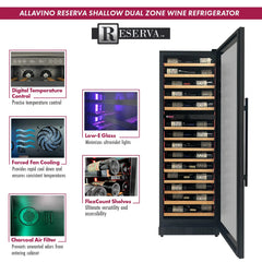 Allavino - Reserva Series 134 Bottle Dual Zone Black Side-by-Side Shallow Wine Refrigerator with Wood Front Shelves