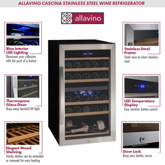 Allavino - Cascina Series 28 Bottle Dual Zone Freestanding Wine Cooler Refrigerator with Stainless Steel Door