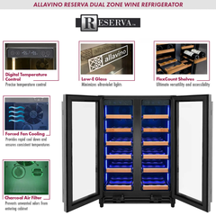 Allavino - Reserva Series 36 Bottle Dual Zone Wine Refrigerator with Stainless Steel French Doors
