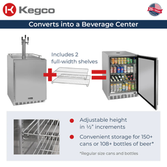 Kegco - 24" Wide Built-In Outdoor All Stainless Steel Kegerator with Kit