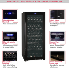 Allavino - Contemporary 102 Bottle Single Zone Freestanding Wine Refrigerator with Black Glass Door