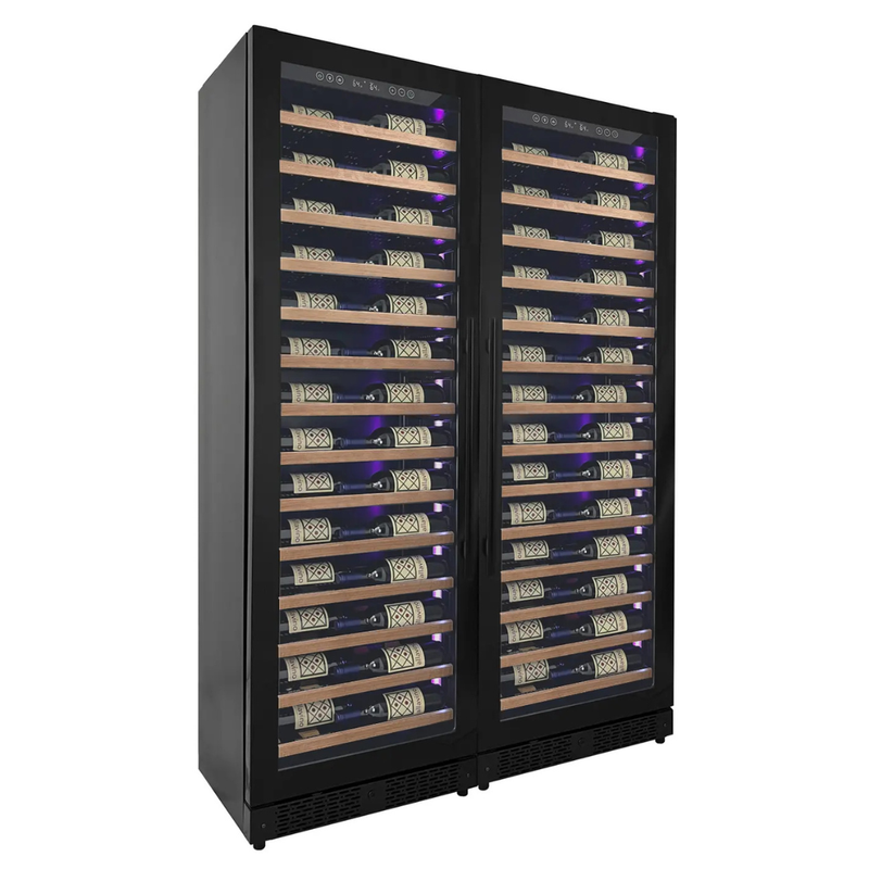 Allavino - Reserva Series 134 Bottle Dual Zone Black Side-by-Side Shallow Wine Refrigerator with Wood Front Shelves