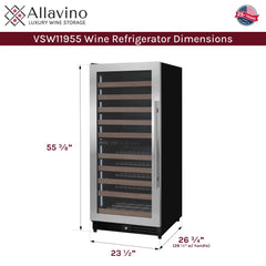 Allavino - 119 Bottle 55" Tall Dual Zone Stainless Steel Wine Refrigerator
