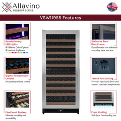 Allavino - 119 Bottle 55" Tall Dual Zone Stainless Steel Wine Refrigerator