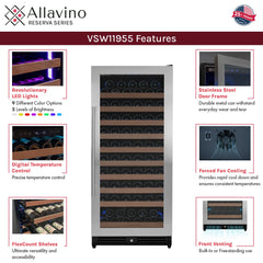 Allavino - Reserva 119 Bottle 55" Tall Single Zone Stainless Steel Wine Refrigerator