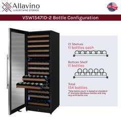 Allavino - Reserva Series 154 Bottle 71" Tall Dual Zone Stainless Steel Wine Refrigerator