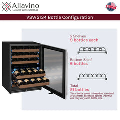 Allavino - Reserva Series 51 Bottle Dual Zone Undercounter Wine Refrigerator Cooler with Stainless Steel Door