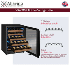 Allavino - Reserva Series 51 Bottle Single Zone Built-In Luxury Wine Refrigerator with Black Door