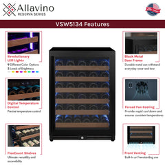 Allavino - Reserva Series 51 Bottle Single Zone Built-In Luxury Wine Refrigerator with Black Door