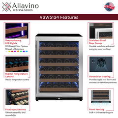 Allavino - Reserva Series 51 Bottle Single Zone Built-In Luxury Wine Refrigerator with Stainless Steel Door