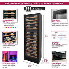 Allavino - Reserva Series 67 Bottle 71" Tall Dual Zone Black Shallow Wine Refrigerator with Wood Front Shelves
