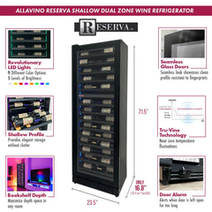 Allavino - Reserva Series 67 Bottle 71" Tall Dual Zone Left Hinge Black Shallow Wine Cooler Refrigerator Console