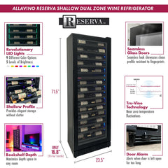 Allavino - Reserva Series 67 Bottle 71" Tall Dual Zone Right Hinge Black Shallow Wine Cooler Refrigerator
