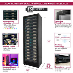 Allavino - Reserva Series 67 Bottle 71" Tall Single Zone Left Hinge Black Shallow Wine Cooler Refrigerator Console