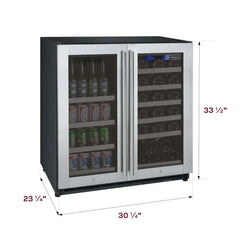 Allavino - 30" Wide FlexCount II Tru-Vino 30 Bottle/88 Can Dual Zone Stainless Steel Built-In Wine Refrigerator/Beverage Center