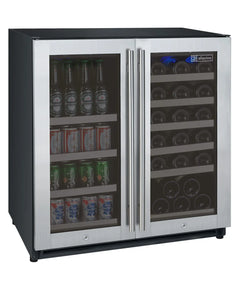 Allavino - 30" Wide FlexCount II Tru-Vino 30 Bottle/88 Can Dual Zone Stainless Steel Built-In Wine Refrigerator/Beverage Center