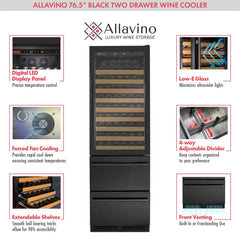 Allavino - 108 Bottle Stainless Steel Wine Refrigerator with Two Refrigerated Drawers