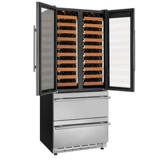 Allavino - 100 Bottle Stainless Steel French Doors Dual Zone Wine Refrigerator with Two Refrigerated Drawers