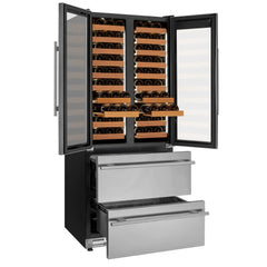 Allavino - 100 Bottle Stainless Steel French Doors Dual Zone Wine Refrigerator with Two Refrigerated Drawers