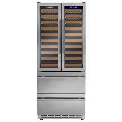 Allavino - 100 Bottle Stainless Steel French Doors Dual Zone Wine Refrigerator with Two Refrigerated Drawers