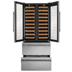 Allavino - 100 Bottle Stainless Steel French Doors Dual Zone Wine Refrigerator with Two Refrigerated Drawers