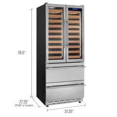 Allavino - 100 Bottle Stainless Steel French Doors Dual Zone Wine Refrigerator with Two Refrigerated Drawers