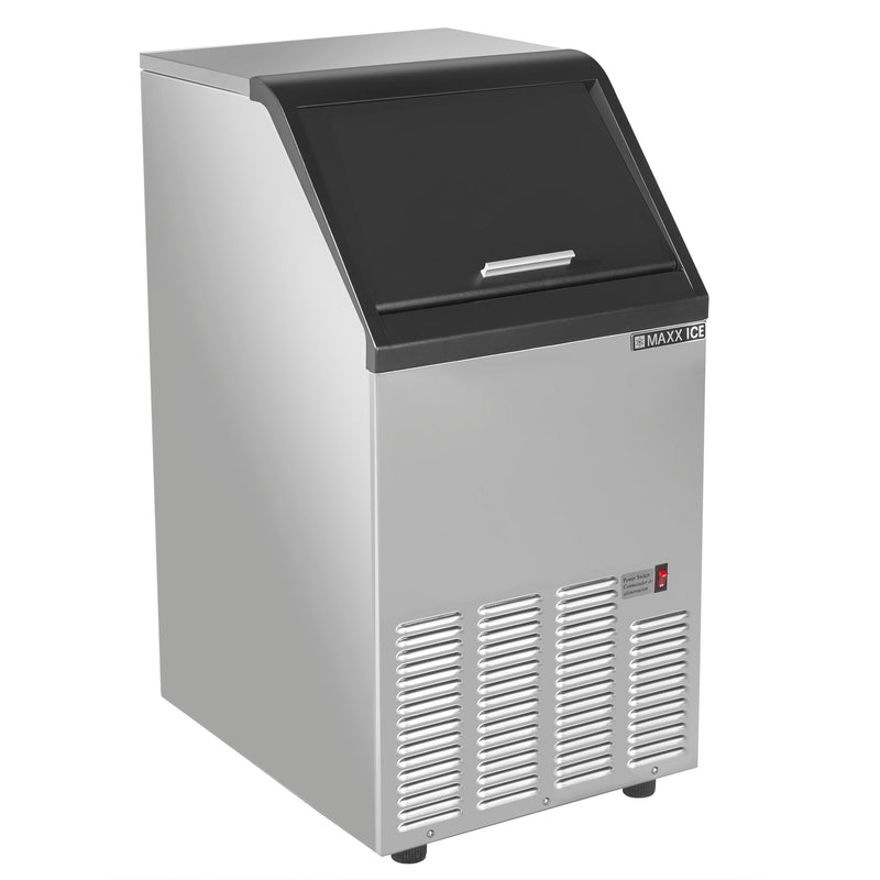 Maxx Ice - MIM85H, Maxx Ice Self-Contained Ice Machine, 88 lbs, Half Dice Ice Cubes, with 25 lb Built-in Ice Storage Bin, in Stainless Steel with Black Trim